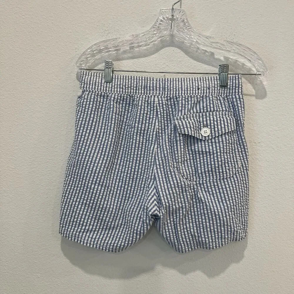 J.Crew Flex Swim Trunks Seersucker Striped Board Shorts Blue Small Mens AK875